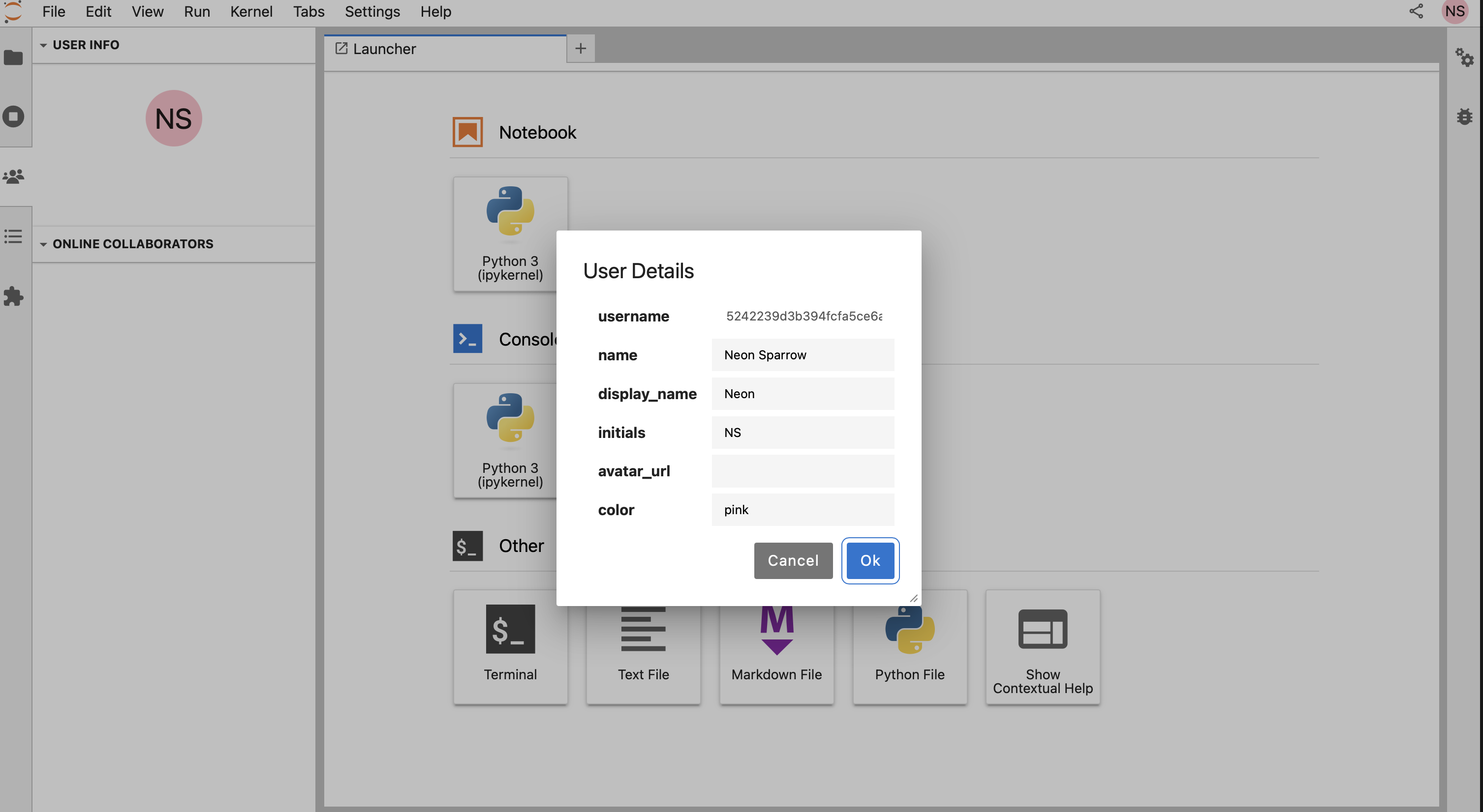 User settings